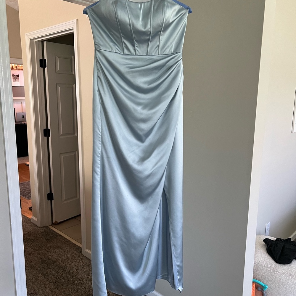 Revelry Sky Blue Satin Evening Gown